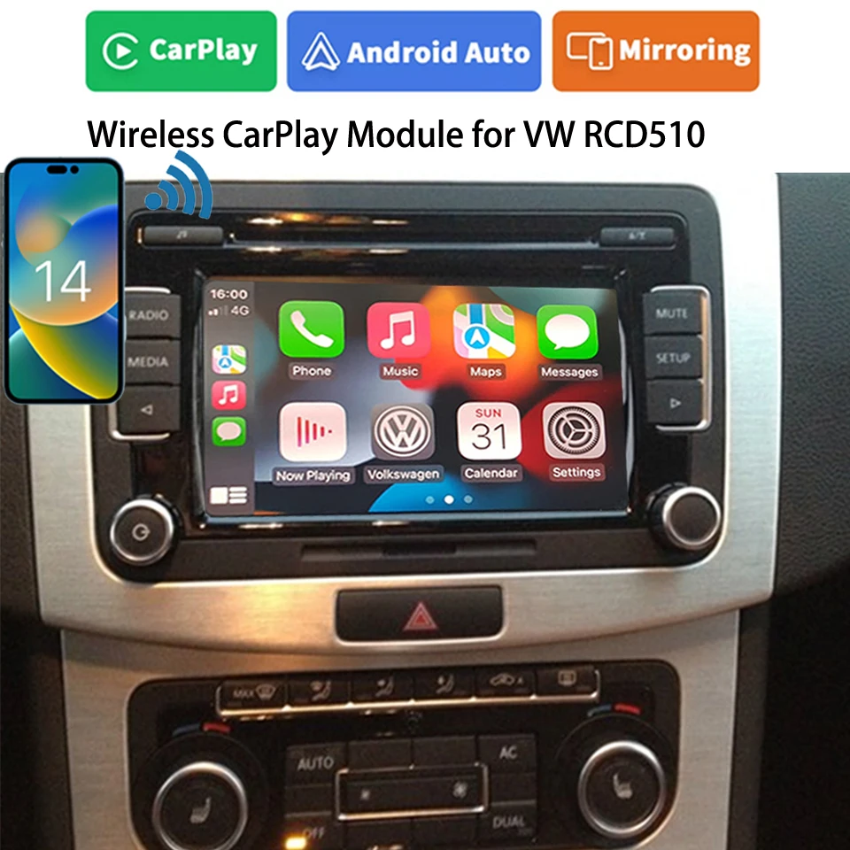 Автомобильный видеоинтерфейс iCarPlay, задняя передняя камера Youtube, Android Auto CarPlay для Volkswagen Skoda Seat RCD510 Delphi Radio