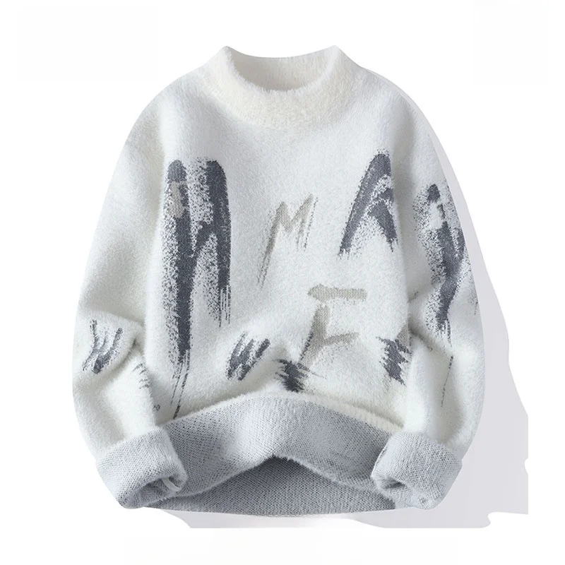 

Men's Thiened Woolen Knitted Sweater Water Rabbit Fur Inner irt Casual Sle Long Sve f High Collar Breathable Comf...