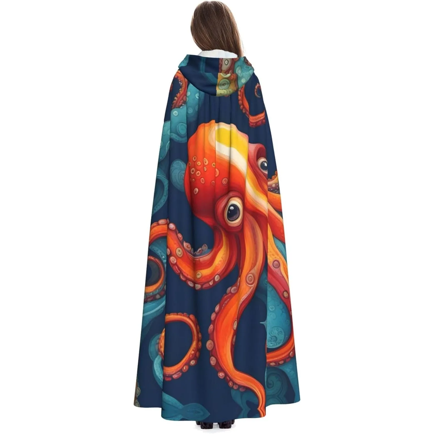 

Красочная накидка с капюшоном и принтом осьминога для взрослых, плащ с капюшоном, подходит для Хэллоуина, костюмов для косплея, рождественских вечеринок