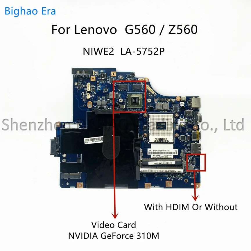 

For Lenovo G560 Z560 Laptop Motherboard NIWE2 LA-5752P With HM55 Chipset GT310M Video Card 100% Fully Tested