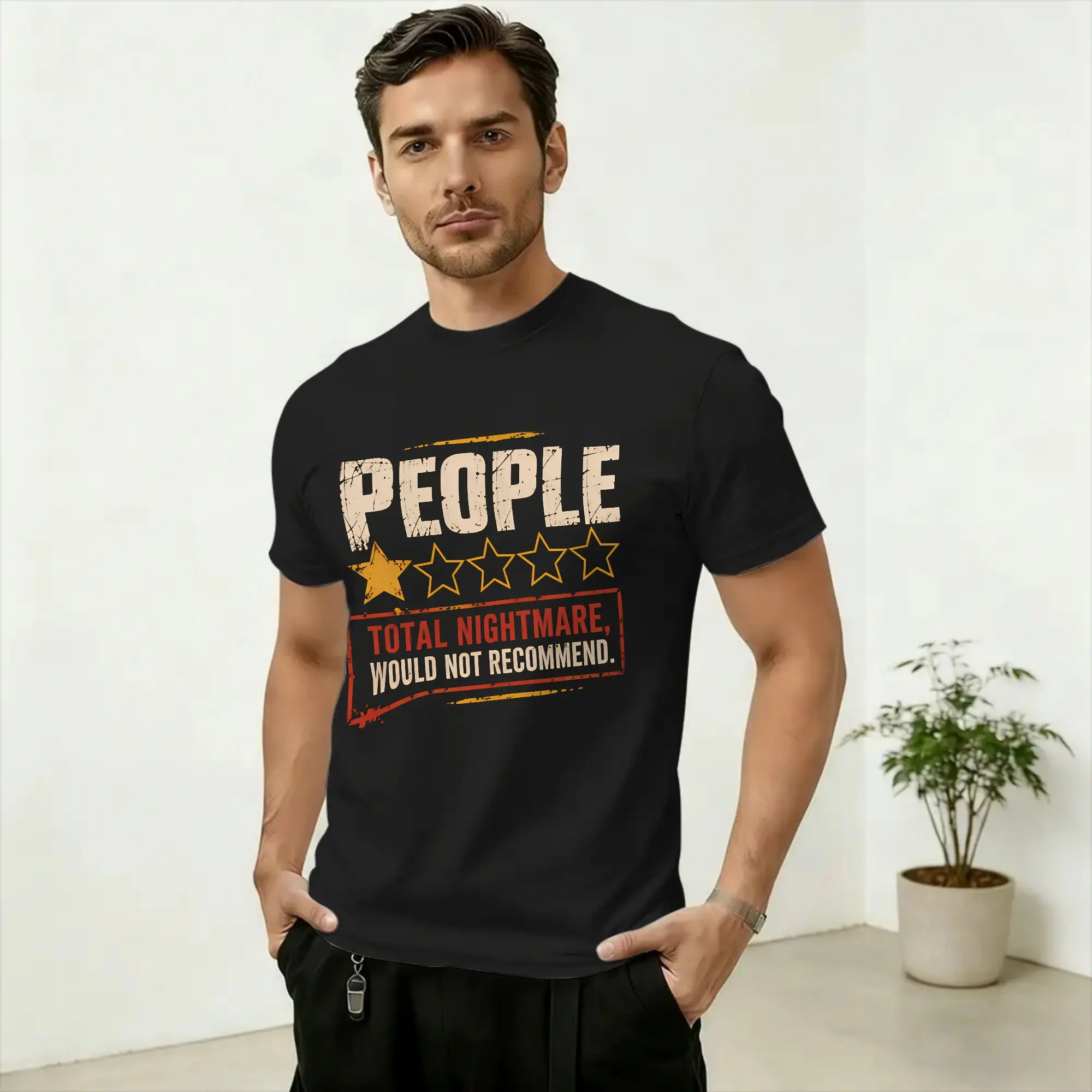 People 1 Star Nightmare Not Recommend Funny Saying T-Shirt Men Cotton Tee Shirt Crew Neck Short Sleeve T Shirt Plus Size Clothes