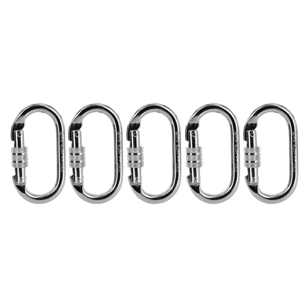 MagiDeal 10 Pieces Oval Shaped Alloy Steel Screw Locking Carabiner for Rock Climbing Tree Rigging 25KN CE Certified