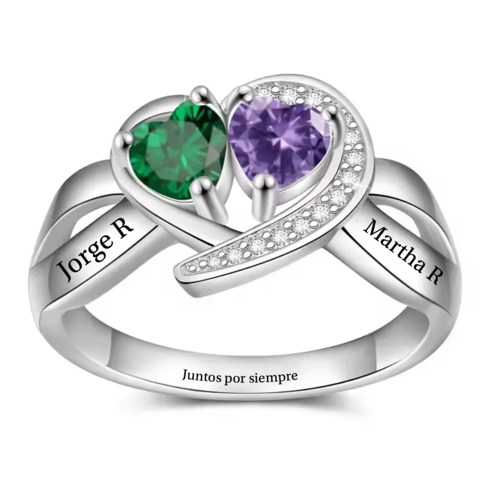 Personalisierter Ring mit Gravur, Mutter-Ring, 1-2 Geburtssteine, Verlobungs- und Versprechungsringe für Paare, personalisierter Familienring – Detail 1