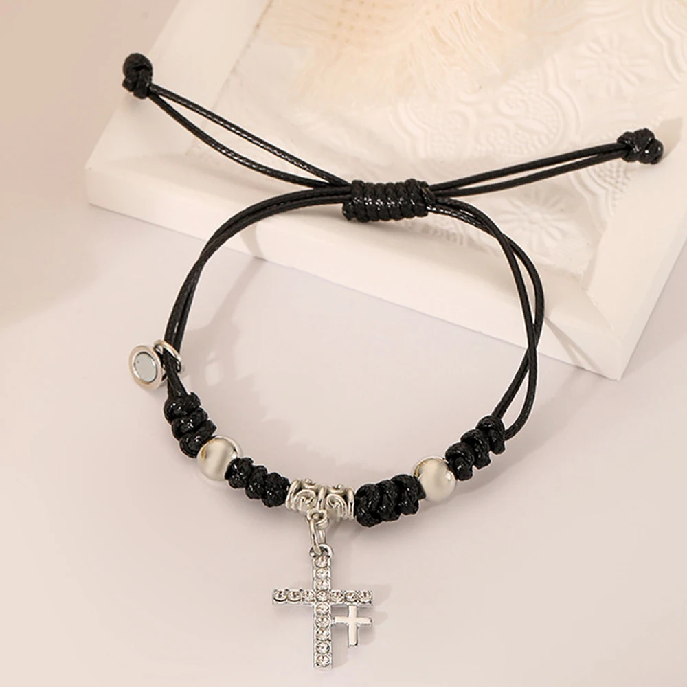 أبيض وأسود زوجين الصليب سوار المنسوجة سوار عصري حبل خمر الملابس عيد الميلاد عطلة هدية #5