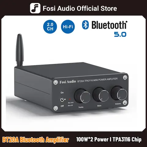 Fosi Audio BT20A Bluetooth TPA3116D2 Amplificatore di potenza audio 100W Mini HiFi Stereo Classe D Amp Bassi Alti per Home Theater