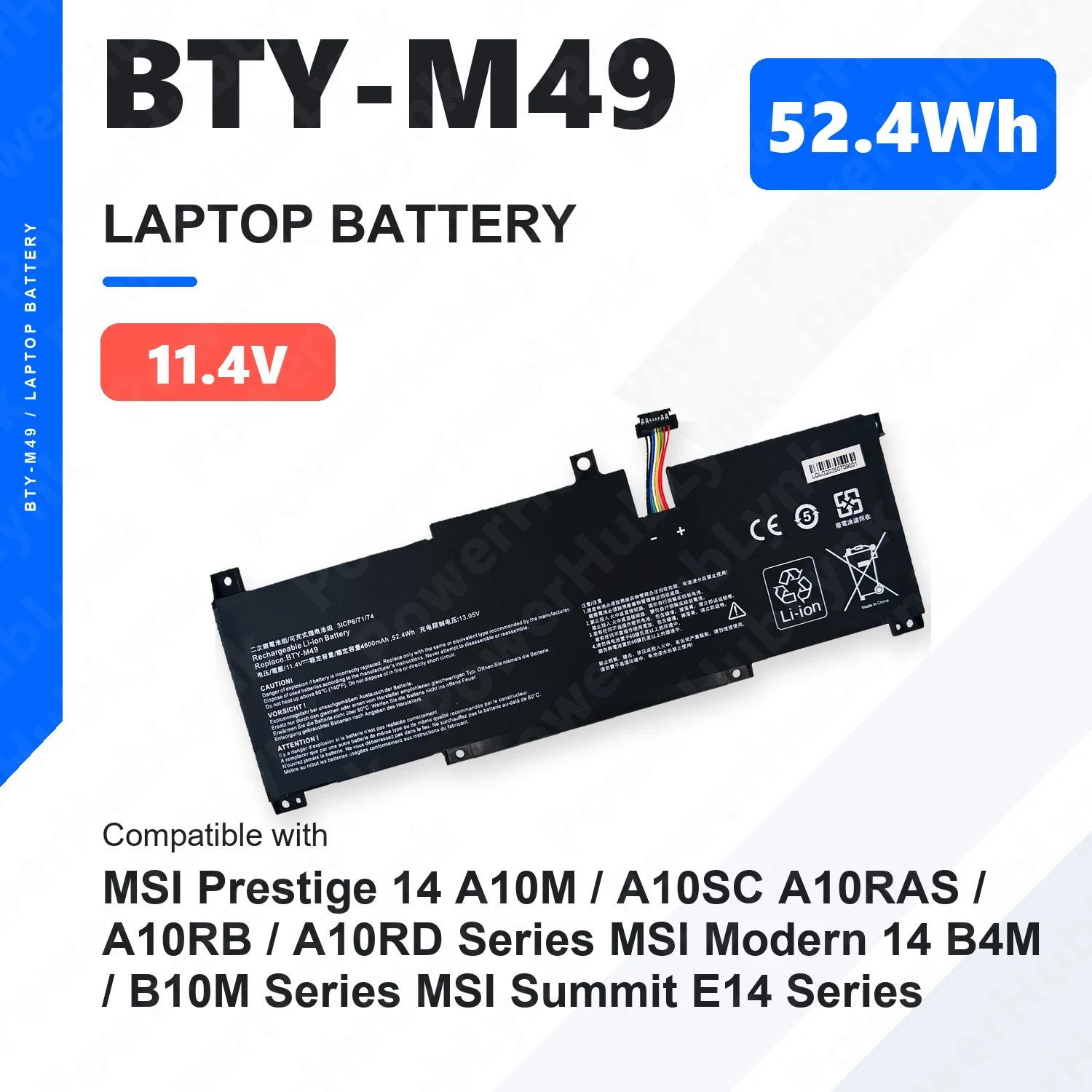 BTY-M49 11.4V 52.4Wh Laptop Battery For MSI Prestige 14 A10M A10SC A10RB A11M Modern 14 B4M B10M Summit E14 3ICP6/71/74