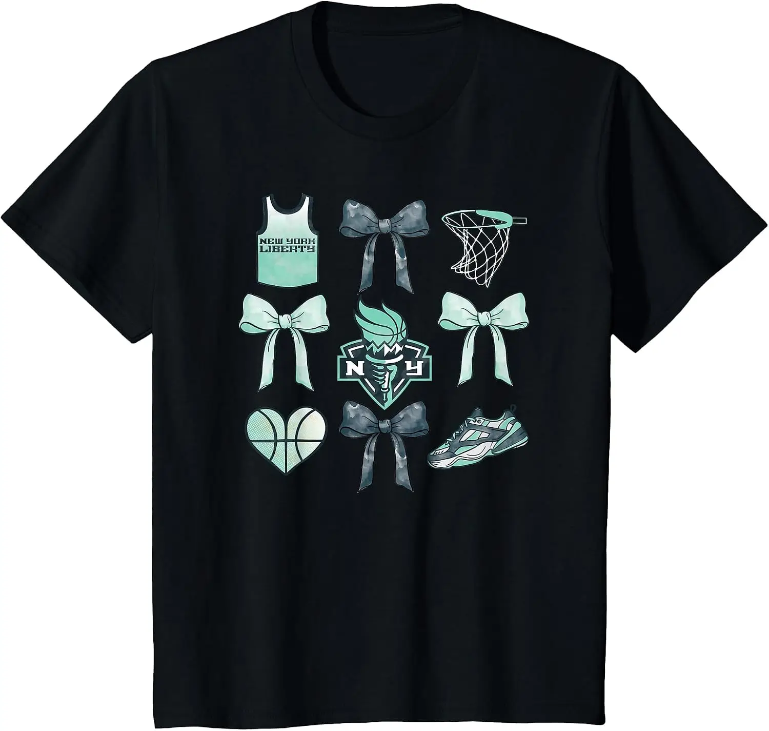 WNBA Bow Grid T-Shirt 100% Cotton Trendy Y2K Short-Sleeve Tee-Soft, Quick-Drying, Moisture-Wicking; Ideal Sports Casual Wear;