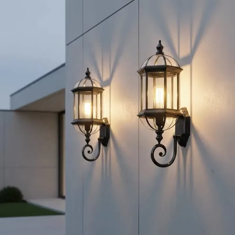 Outdoor LED cylindrical wall lamp IP65 waterproof chandelier for courtyard corridor retro European style