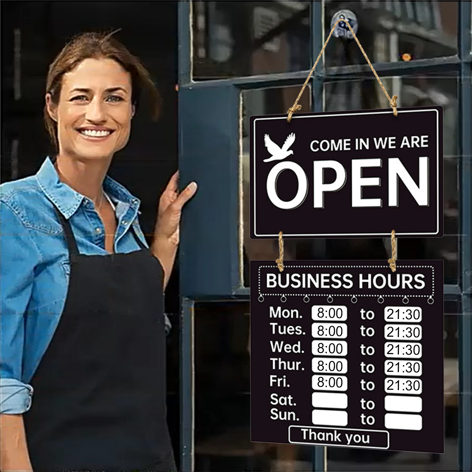 Letrero de horario de negocios de doble cara, cartel de horario de tienda, letrero abierto y cerrado con horario, tableros decorativos de bienvenida para tienda, gimnasio