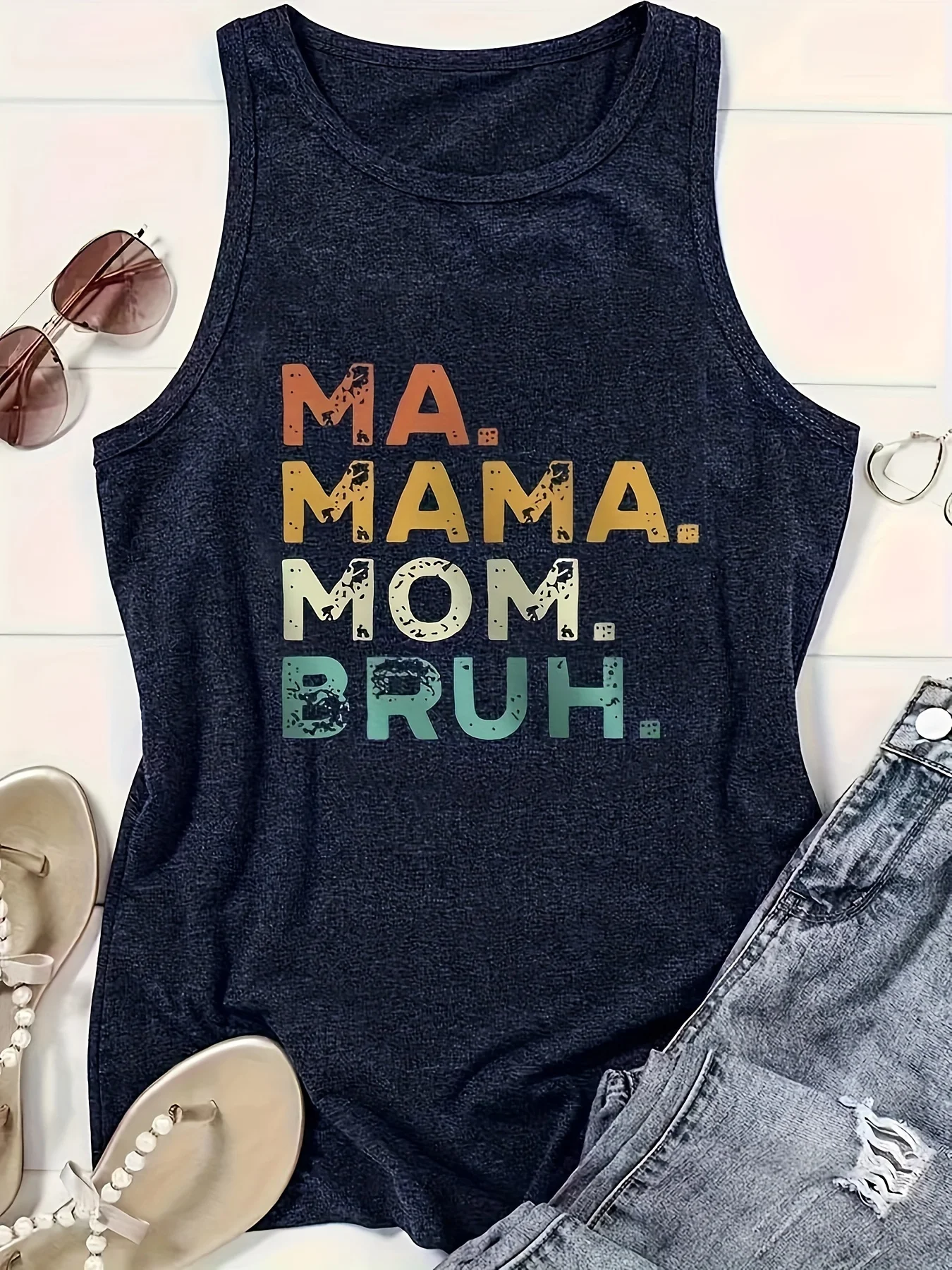 Canotta girocollo con stampa di lettere, canotta Casual senza maniche per l'estate, abbigliamento donna