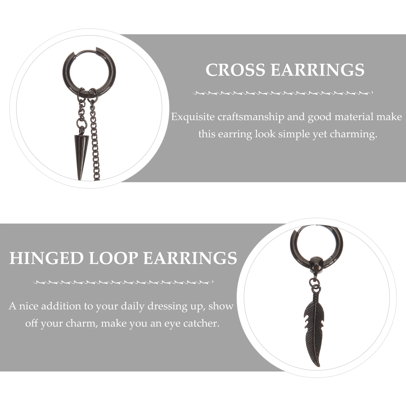 

11pcs Hinged Loop Earrings Stainless Steel Long Chain Dangle For Men Women Clip On Earrings Black Cross Fashion Jewelry Ear