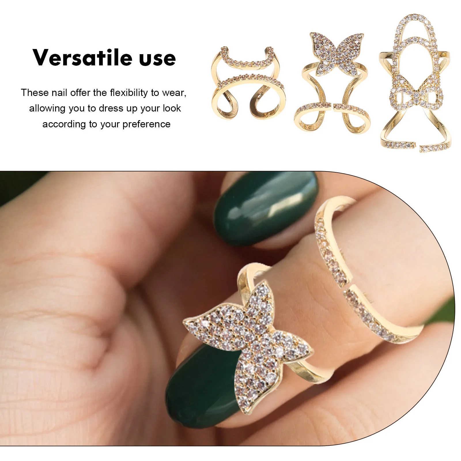 3 Pcs Wear Manicure Finger Rings for Women Jewelry Nail Fingertip Fingernail Clothing