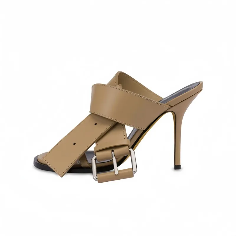 

2025 New Retro Round-Toe High Heel Sandals with Belt Buckle, Casual Versatile Women's Fashion Footwear for All Seasons