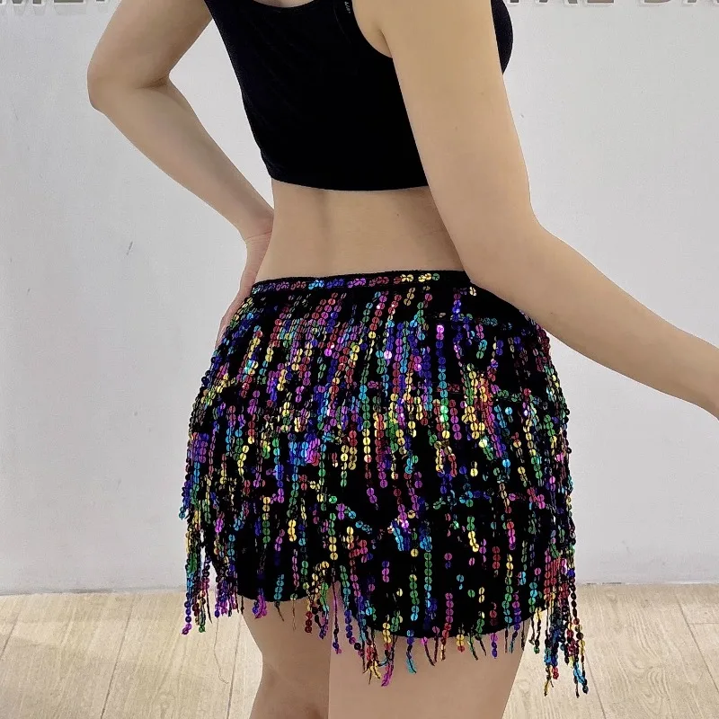 Maßgeschneiderter Bauchtanzgürtel mit Pailletten, Quaste, Taillenkette, verschlüsselter Hüfttuch, Straße, quadratischer Jazz-Tanz, Furzvorhang, Taillenschal