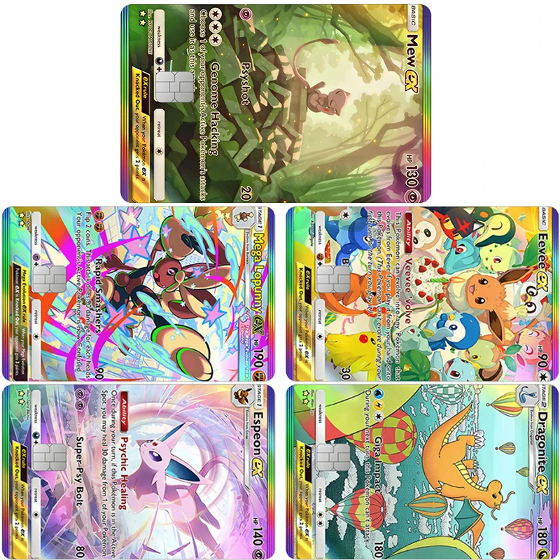 Autocollant PTCG Dragonite pour carte de crédit, décoration de cartes Mew GX Mega Lopunny Eevee Espeon, décalcomanies Gengar, patch pour documents d'identité, cadeau