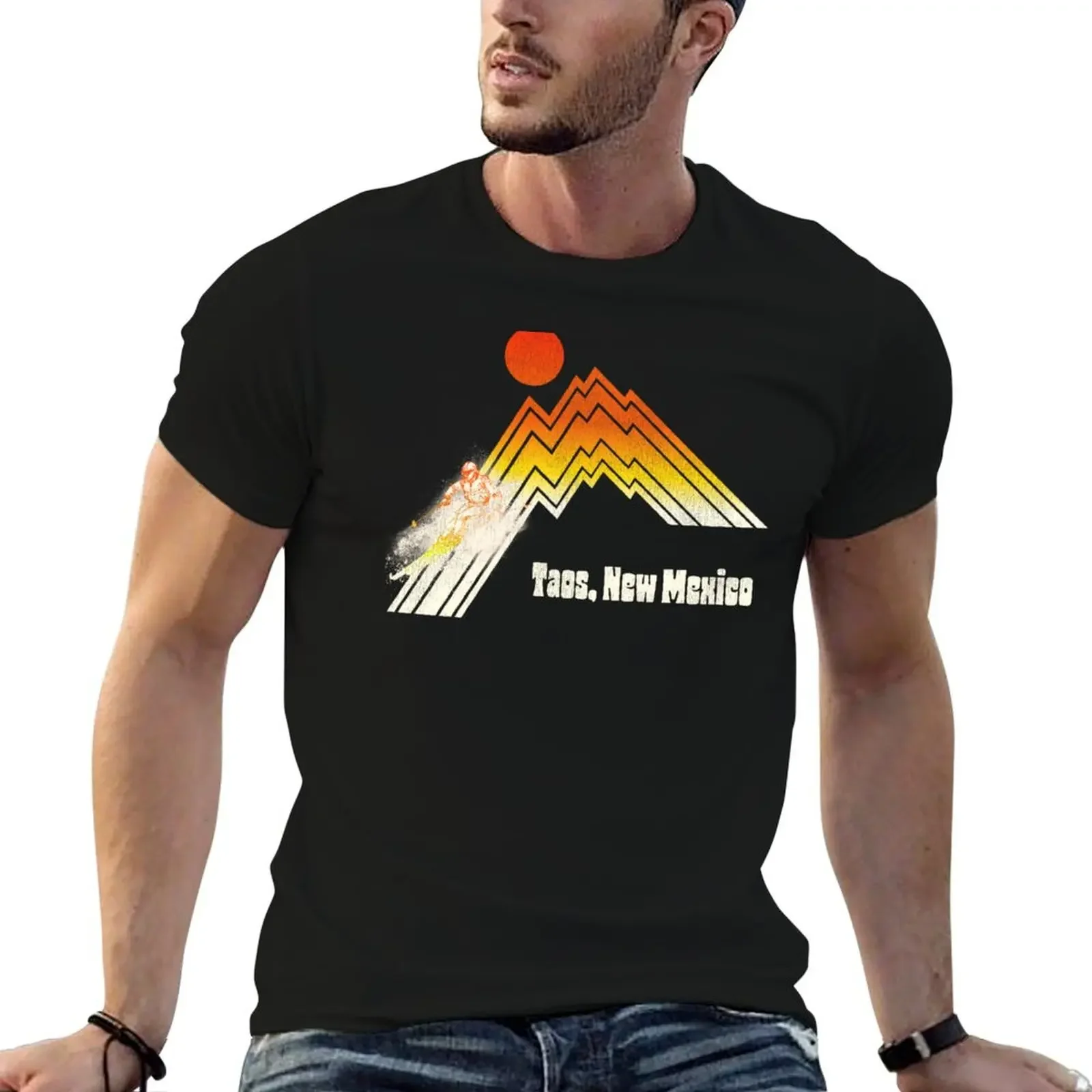 

Taos New Mexico 70s/80s Retro Souvenir Style Skiing T-Shirt quick-drying summer tops designer shirts mens t shirts