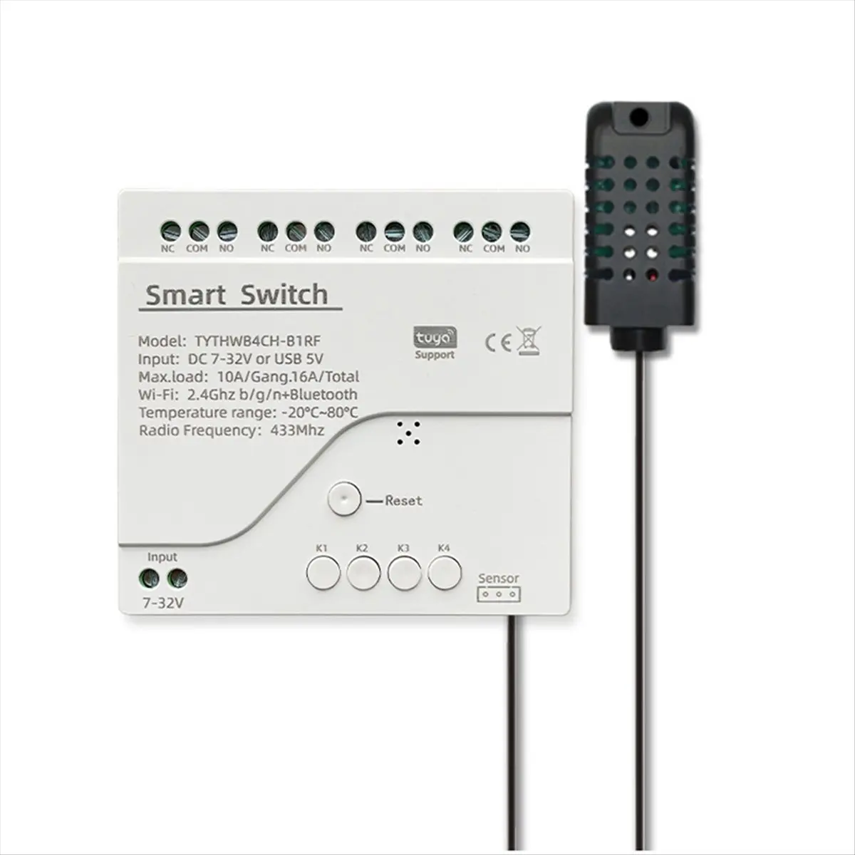 ABIU Tuya WiFi DC 7-32V 4 Channel Smart Switch Temperature Humidity Sensor Passive Dry Contact Module Work with Smart Life