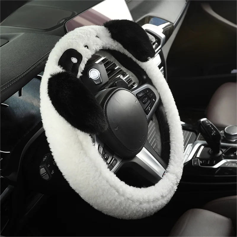 Plush Cartoon Car Steering Wheel Cover without Inner Ring, Non-slip, Breathable, Universal, 15 in, Approx., New, Winter 38.1