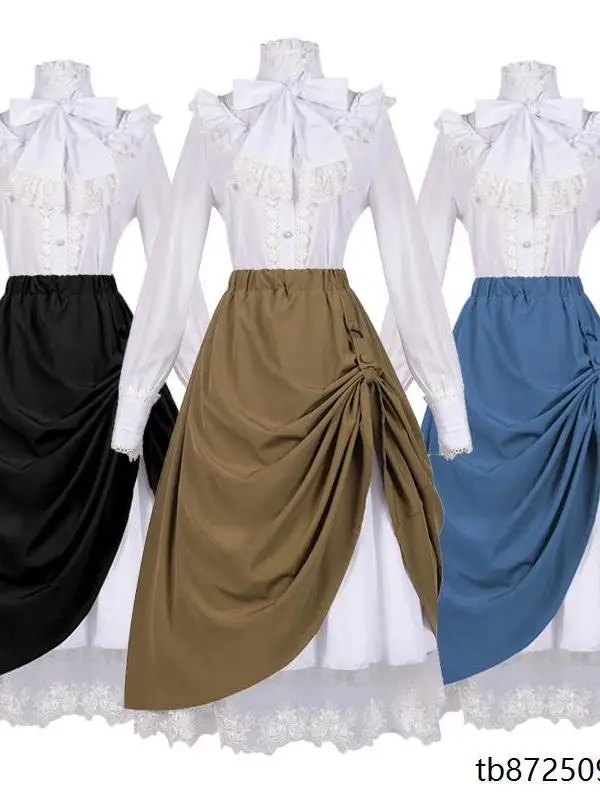 Camisa Gótica Victoriana para Mujer, Manga Larga, con Pliegues de Loto, Estilo Retro, Temporada de Otoño, Manga Siete Cuartos