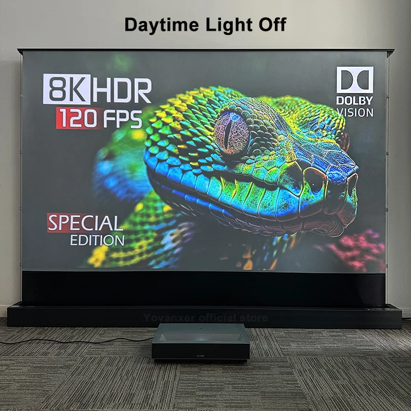 2025 New 120 inch ALR Rejecting Motorized Electric Tab Tension Floor Rising Projector Screen Square Shell  for UST Projector