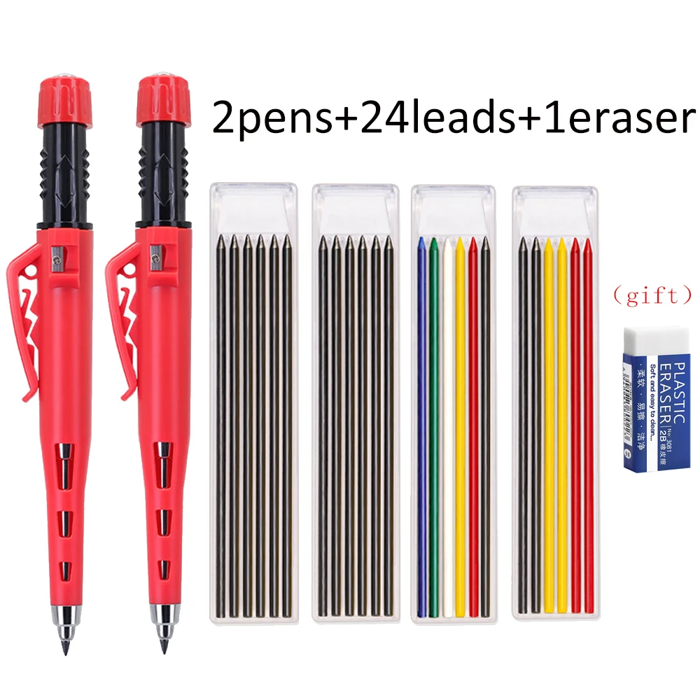2,8 mm houtbewerkingspotloodset met 4 doosjes navulpotloods, voor het aanbrengen van markeringen in diepe gaten en voor technische tekeningen, geschikt voor architecten en timmerlieden.