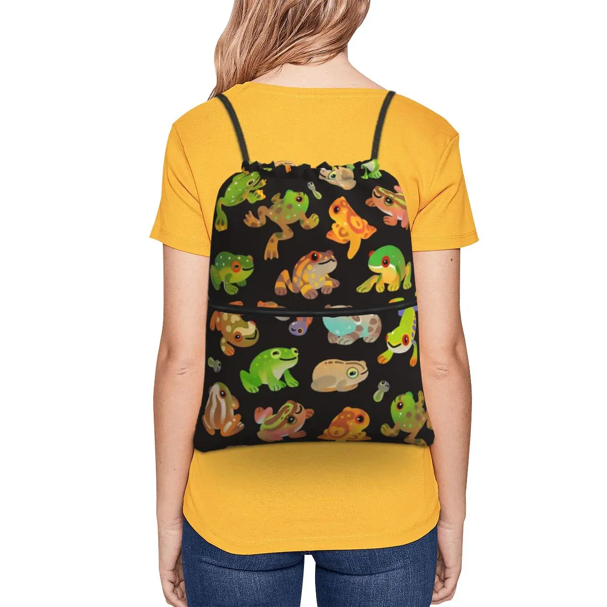 Tree Frog-Mochilas portáteis escuras, Drawstring Bag, Bundle Pocket, sapatos, moda, estudantes