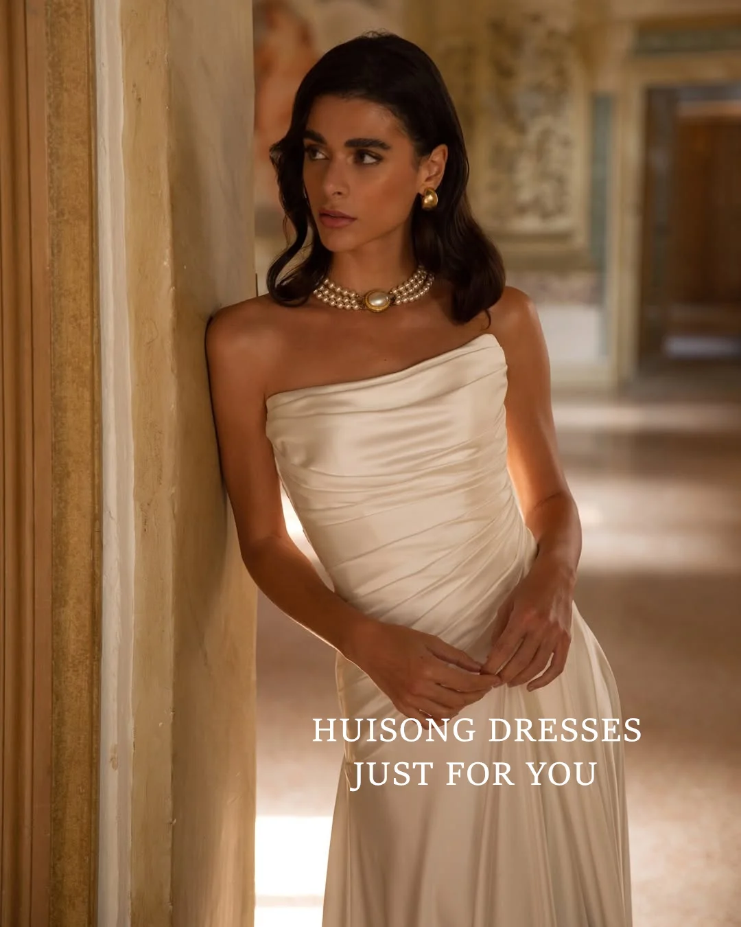 HUISONG vestidos de novia de sirena de satén personalizados sin mangas vestido de novia de playa con abertura lateral vestidos de novia