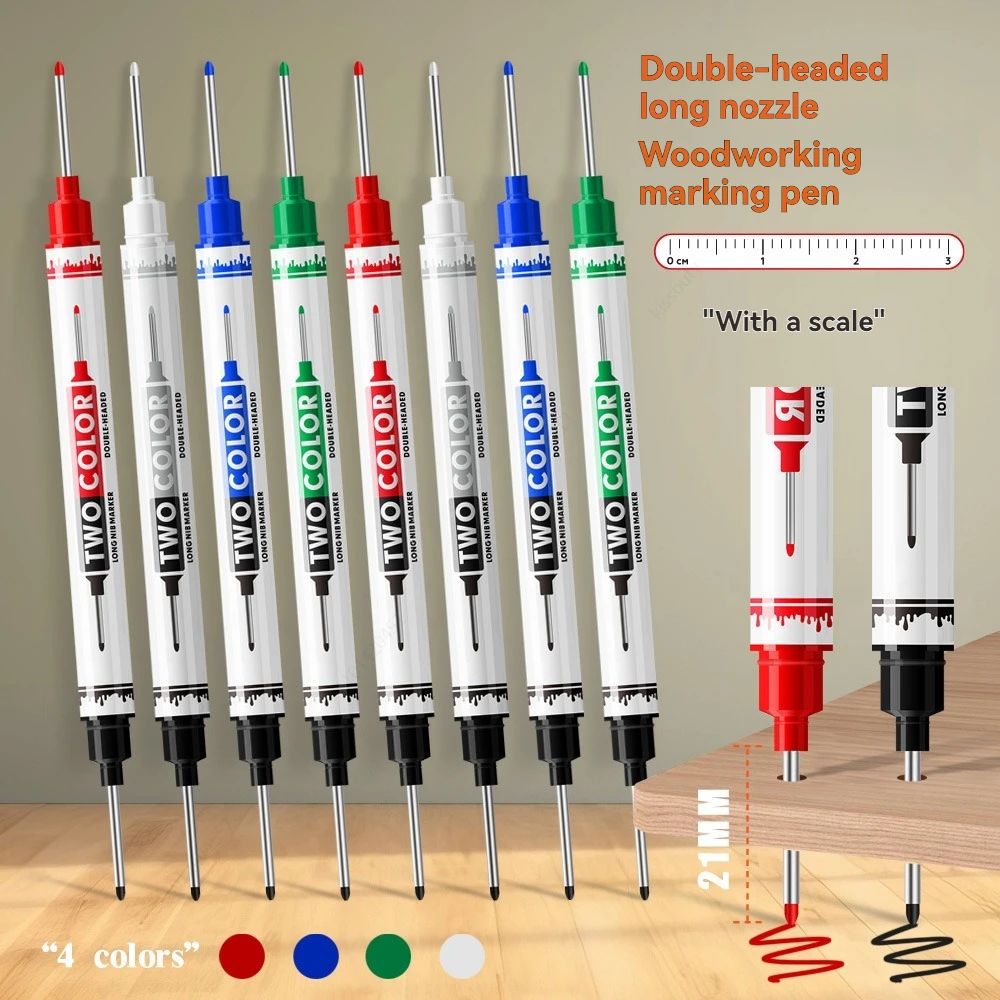 21mm Double Tips Deep Hole Long Nib Waterproof Marker Pens Multi-Purpose Woodworking Bathroom Decoration Marking Tools