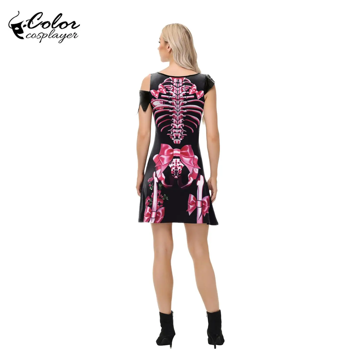 Color Cosplayer Romantic Skeleton Gown Halloween Cospaly Costume Day of The Dead Robe Pink Skull Dress Carnival Party Outfit view 4