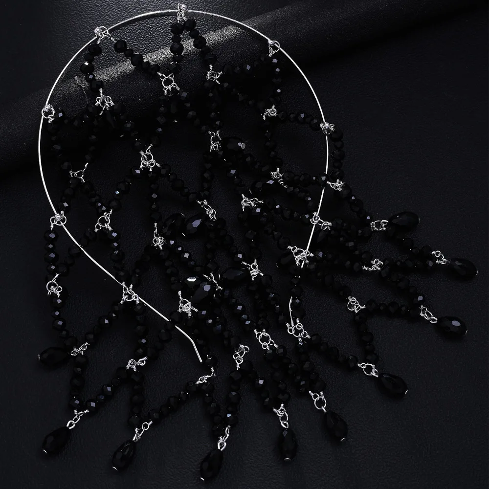 Handmade Festival Hair Accessory Hair Hoop with Dangling Chain Wedding Headpiece With Long Tassels
