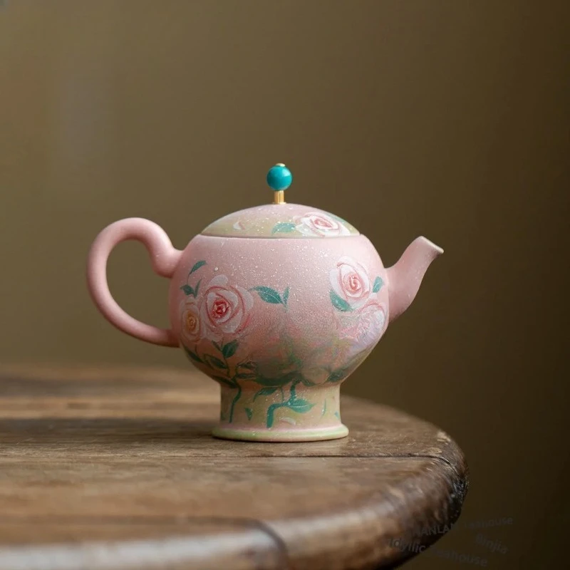 

150ml Hand-painted Rose Teapot Creative Tea Infuser Pot Household Tea Maker Kettle With Filter Cha Accessories Ornaments Craft