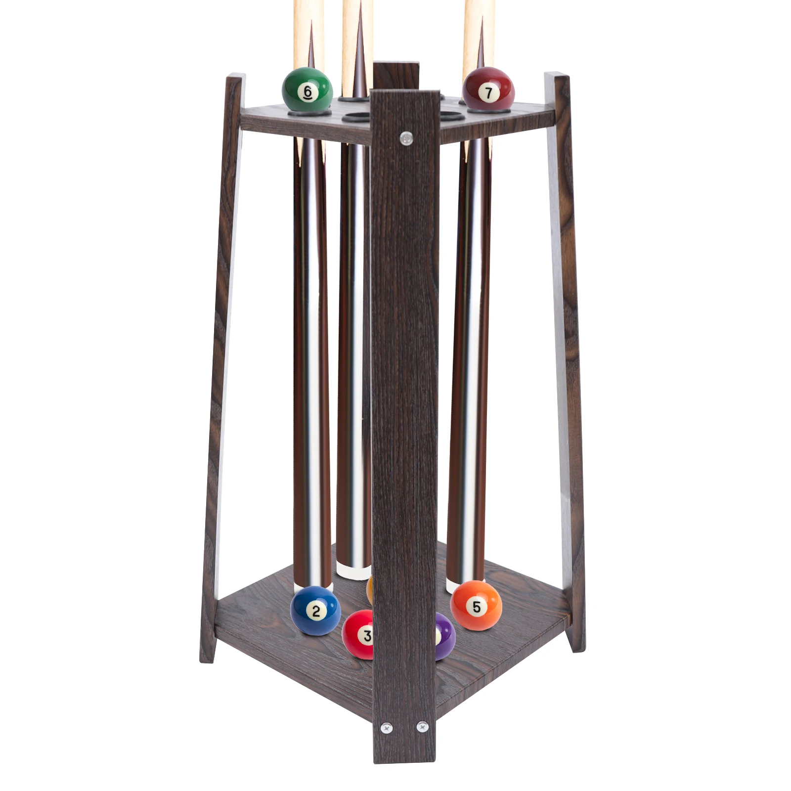 8-Loch Billardqueue-Ständer in Braun, Multifunktionaler Holz-Poolqueue-Halter 30*30*60cm für Angelruten und Golfschläger – Detail 2