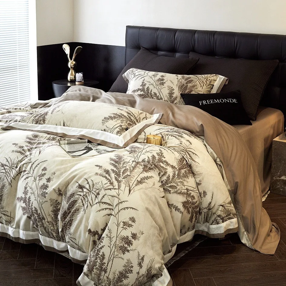 American 100% Tencel Cotton Skin-friendly Luxury Queen King Size Bedding Set Duvet Cover Flat/Fitted Bed Sheet Pillowcases
