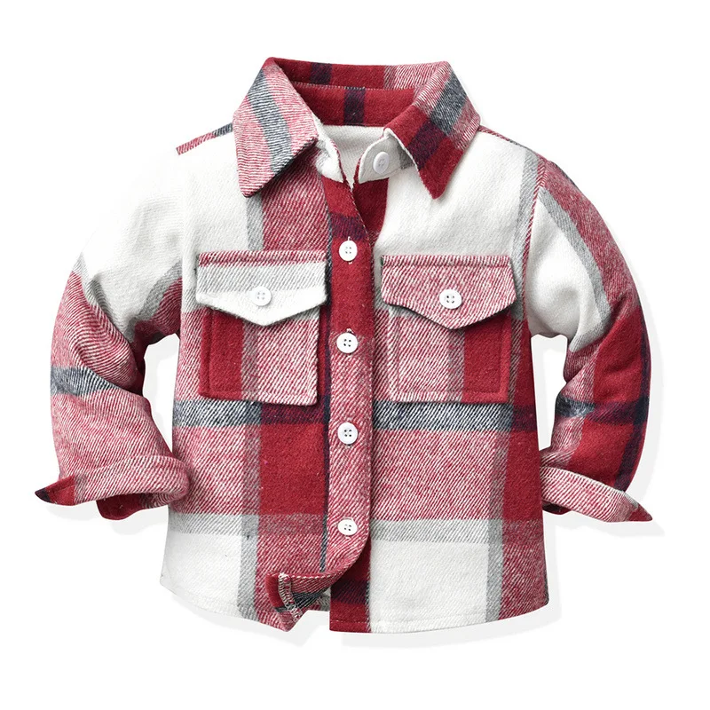 Boy Girl Long Sleeve Flannel Plaid Shirt Classic Kid Baby Toddler Children Lapel Coat Button Down Pocketed Outwear Causal Jacket