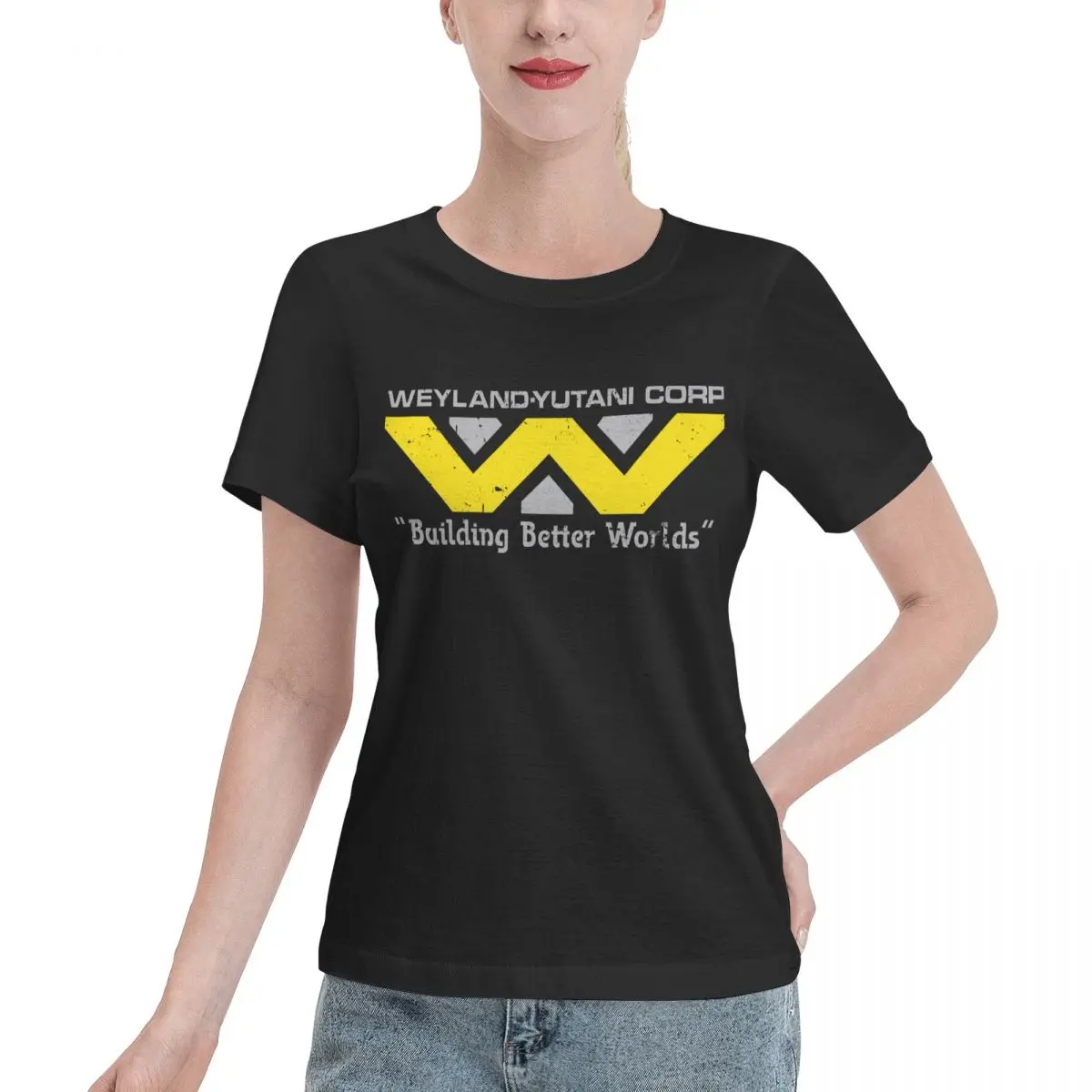 Ootd Favorite Aliens Weyland Yutani Corp Distressed Graphic Women's T-shirt Youthful Sport Casual Top