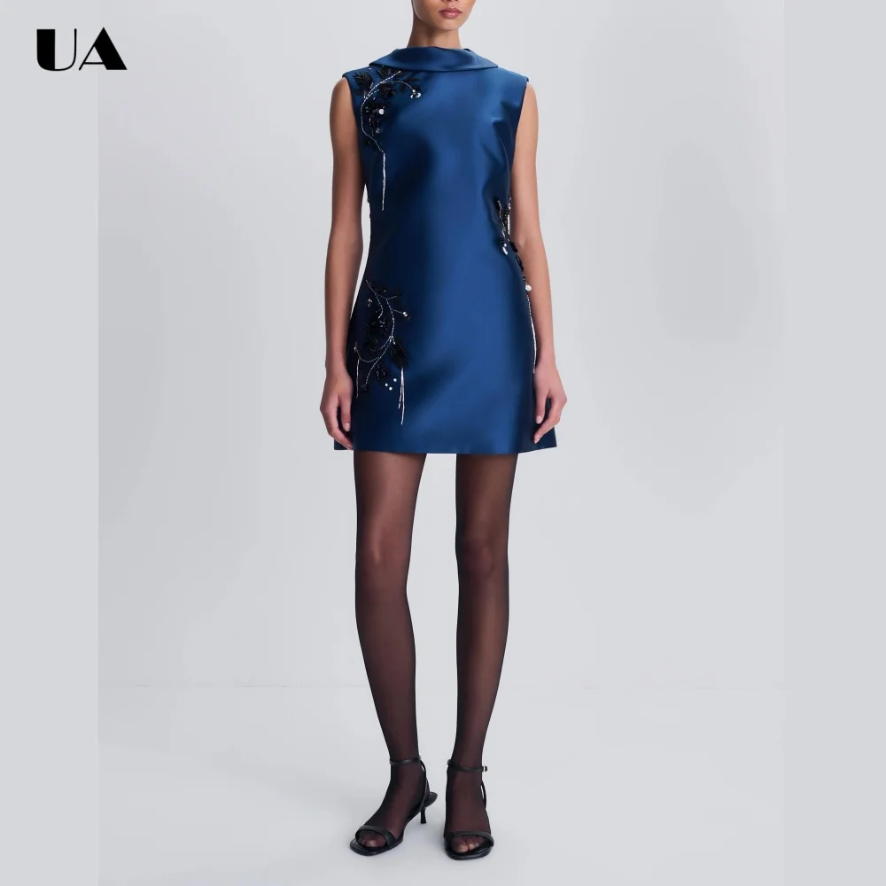 ULBYANRY Customized Beading Satin Mini Dresses for Women Elegant Slim Fit Evening Dress Exquisite Sleeveless Party Dress