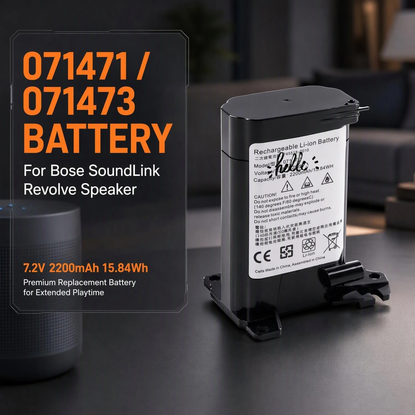 071471 071473 Replacement Battery 7.2V 2200mAh 15.84Wh For Bose SoundLink Revolve Portable Bluetooth Speaker