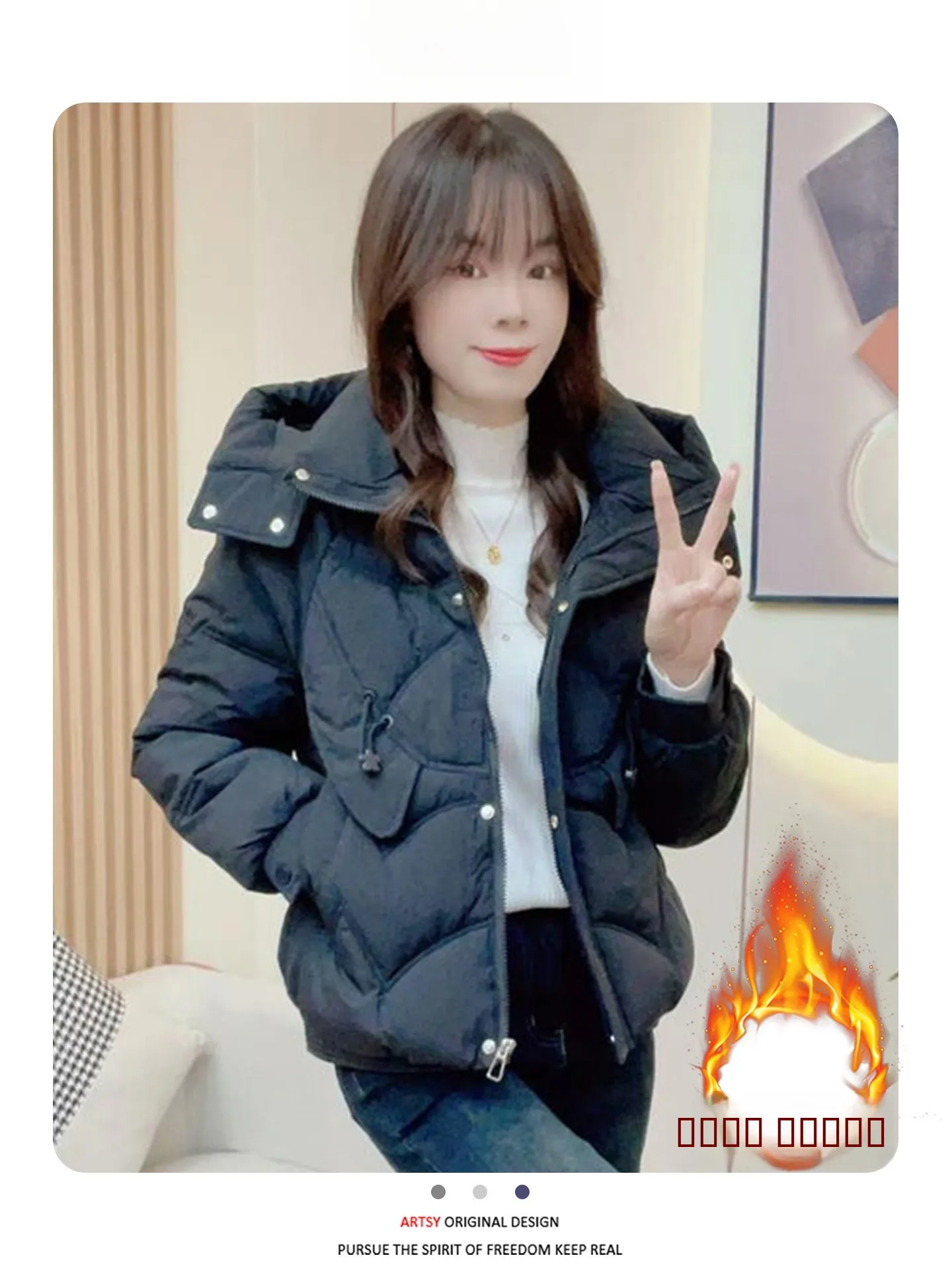 

Faionable Casual Thiened down Cotton Jaet Women's Winter New Loose ort Sle Warm Padded Coat Korean Sle Zipper