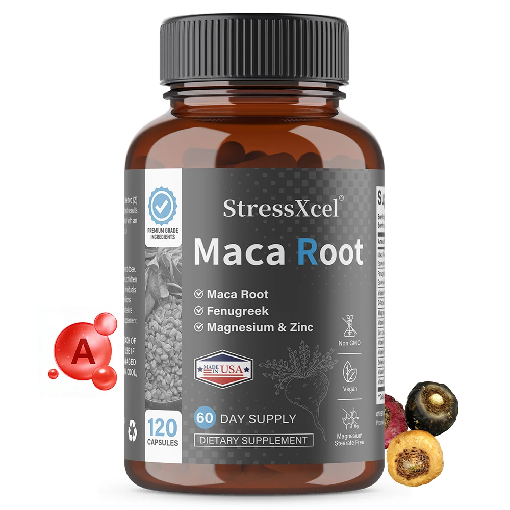Raíz de Maca |   Suplemento de maca de alta potencia para hombres y mujeres, con vitamina A, B, D, zinc, promueve la energía y la vitalidad, equilibra las hormonas