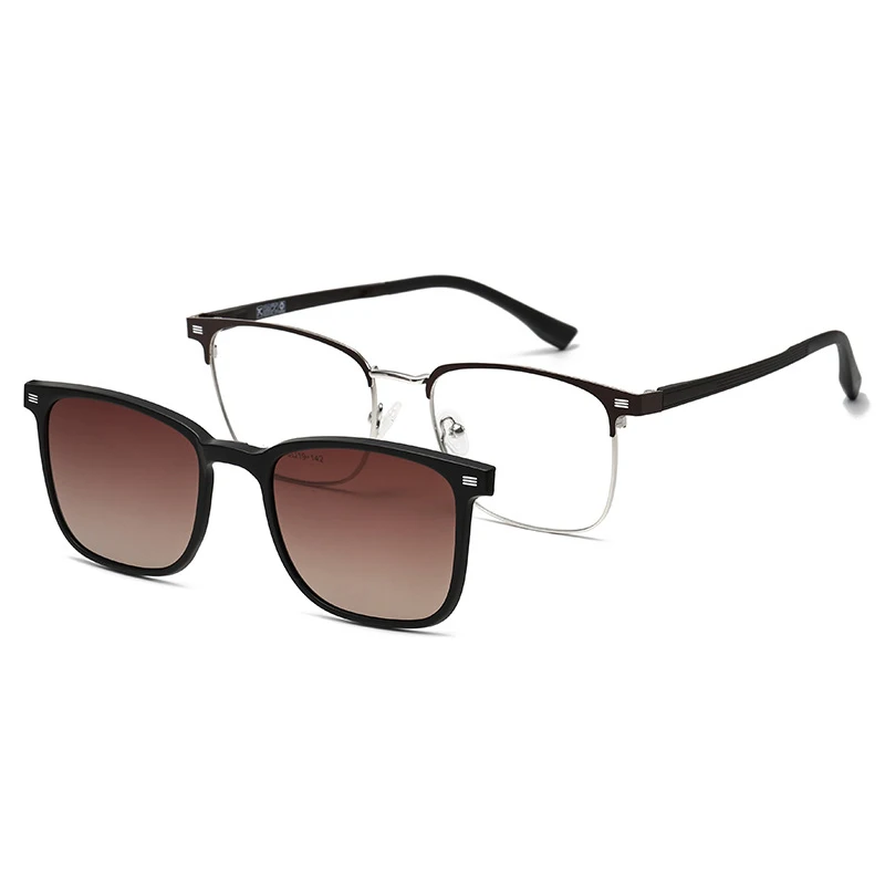 ISLINO Fashion 2 In 1 Magnet Clip On Reading Glasses Men Myopia Prescription Glasses Frame Women Polarized Driving Sunglasses