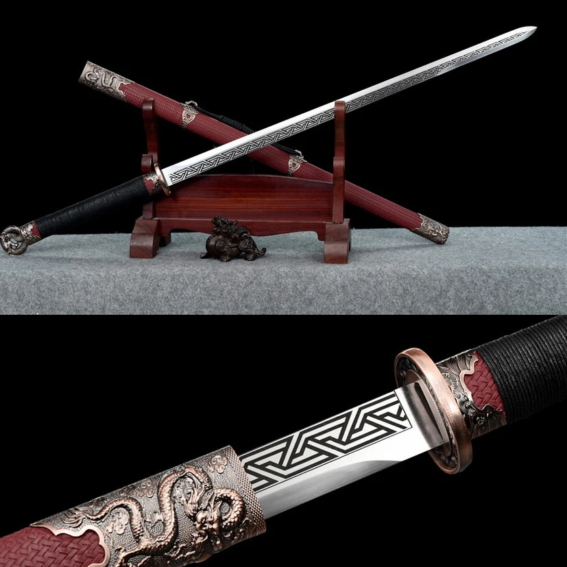 

108cm Dragon Battle Sword Medieval katana Battle Preparation full tang Red Dragon Edge Cutting Ninja Kung Fu Martial Arts