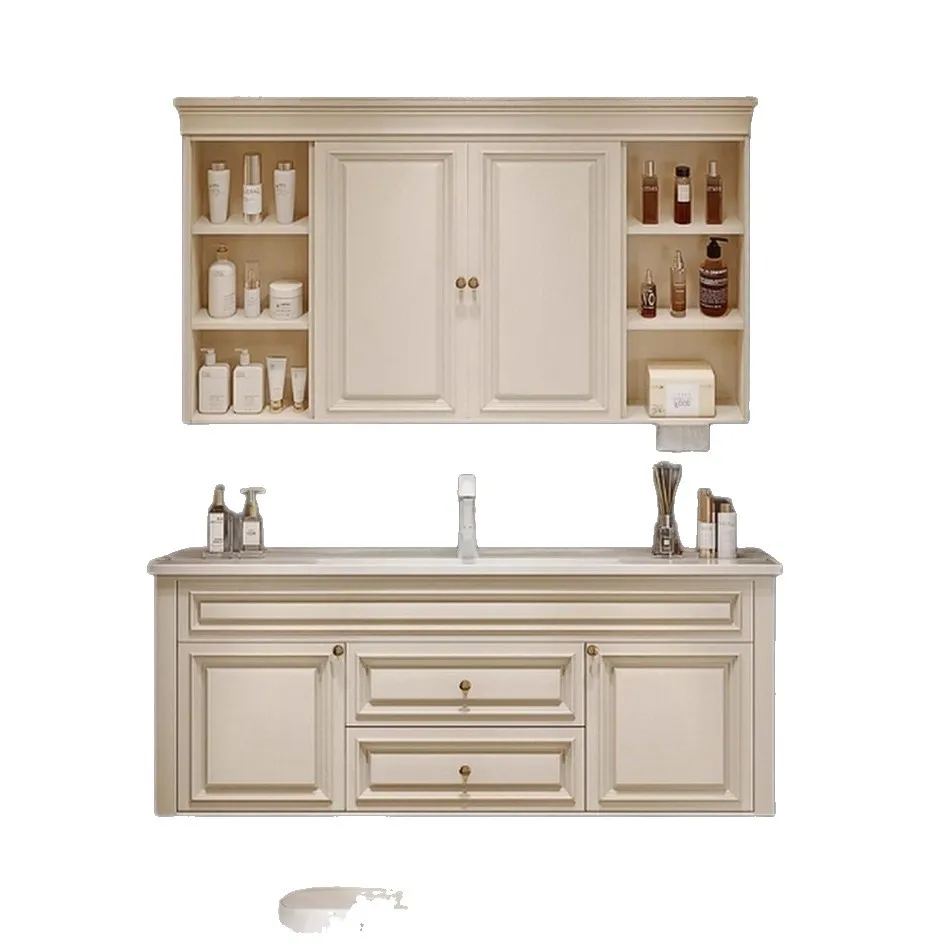 Light luxury French bathroom cabinet combination ceramic integrated white washstand face washstand