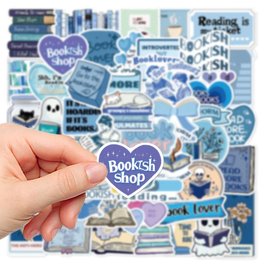 10/50pcs Blue Reading Book Bookish Stickers Kindle Aesthetic Girls Ins Decals Scrapbooking Laptop Phone Stationery Kids Toy Gift