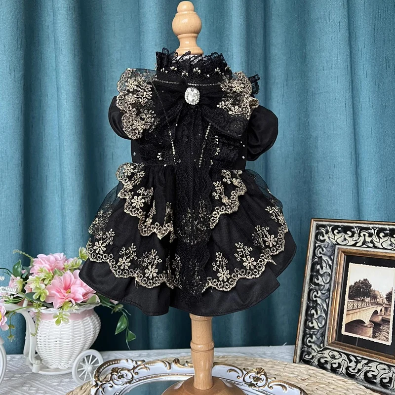 

Luxury Black Lace Flower Party Dress For Small Medium Dogs Chihuahua Poodle Pet Dog Clothes Wedding Dress Fashion Puppy Clothing