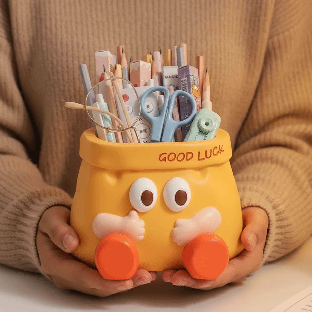 Good Items Cute Cartoon Desktop Storage Box Large Capacity Creative Design Pen Holder Multifunctional Resin Ornaments Home Use
