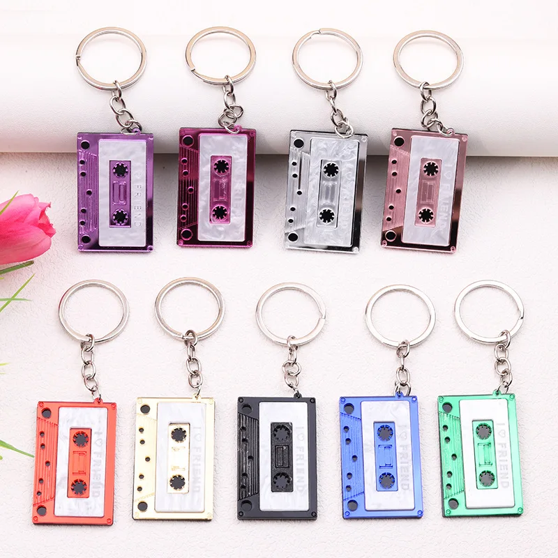 Vintage Magnetic Tape Keychain Nostalgic 80's Cassette Car Key Rings For Women Men Backpack Pendant Concert Souvenir Gift