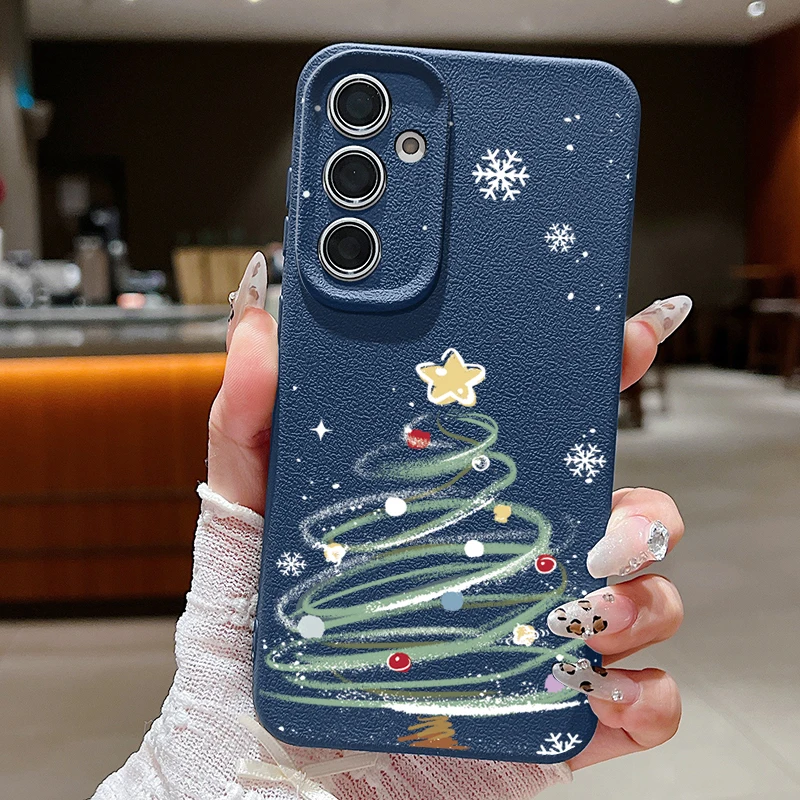 Silikon Weihnachtsbaum Hülle für Samsung Galaxy S25 Edge S24 FE S23 S22 Ultra A17 A56 A55 A35 A36 A15 A16 Leder Textur Cover
