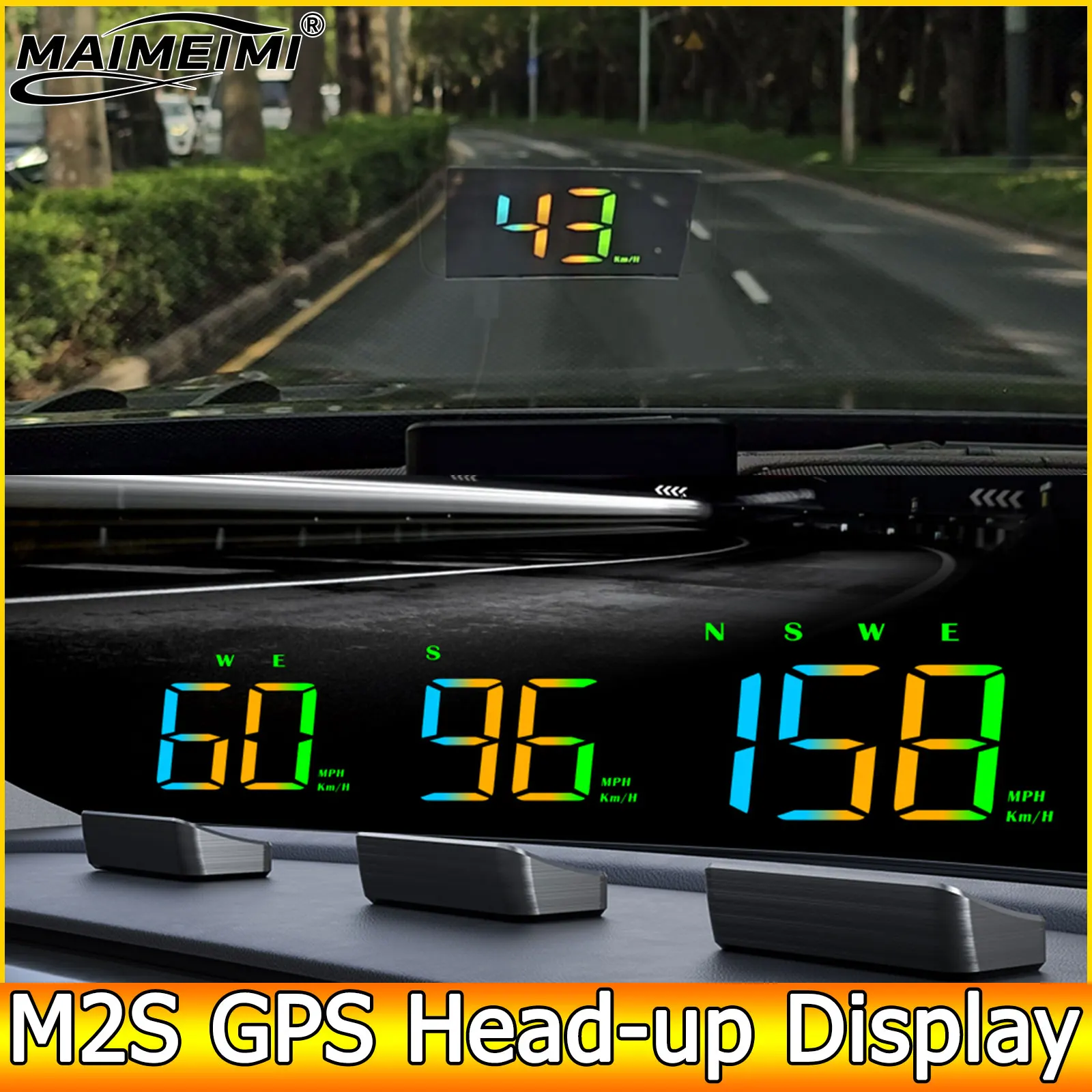 AD M2S HUD Car GPS Head Up Display Color LED Digital Speedometer KMH MPH For Windshield Projector All Cars Electronics Part