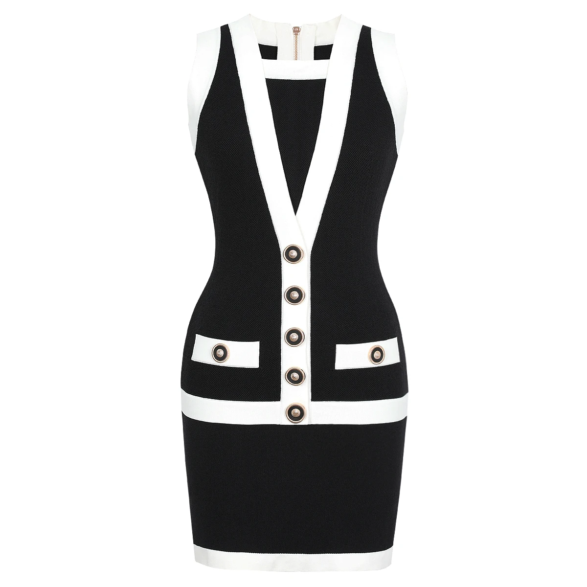 

High Quality Spot Summer New Sleeveless Button Elastic Short Style Hip Hugging Slim Fit Versatile Knitted Women's Dress