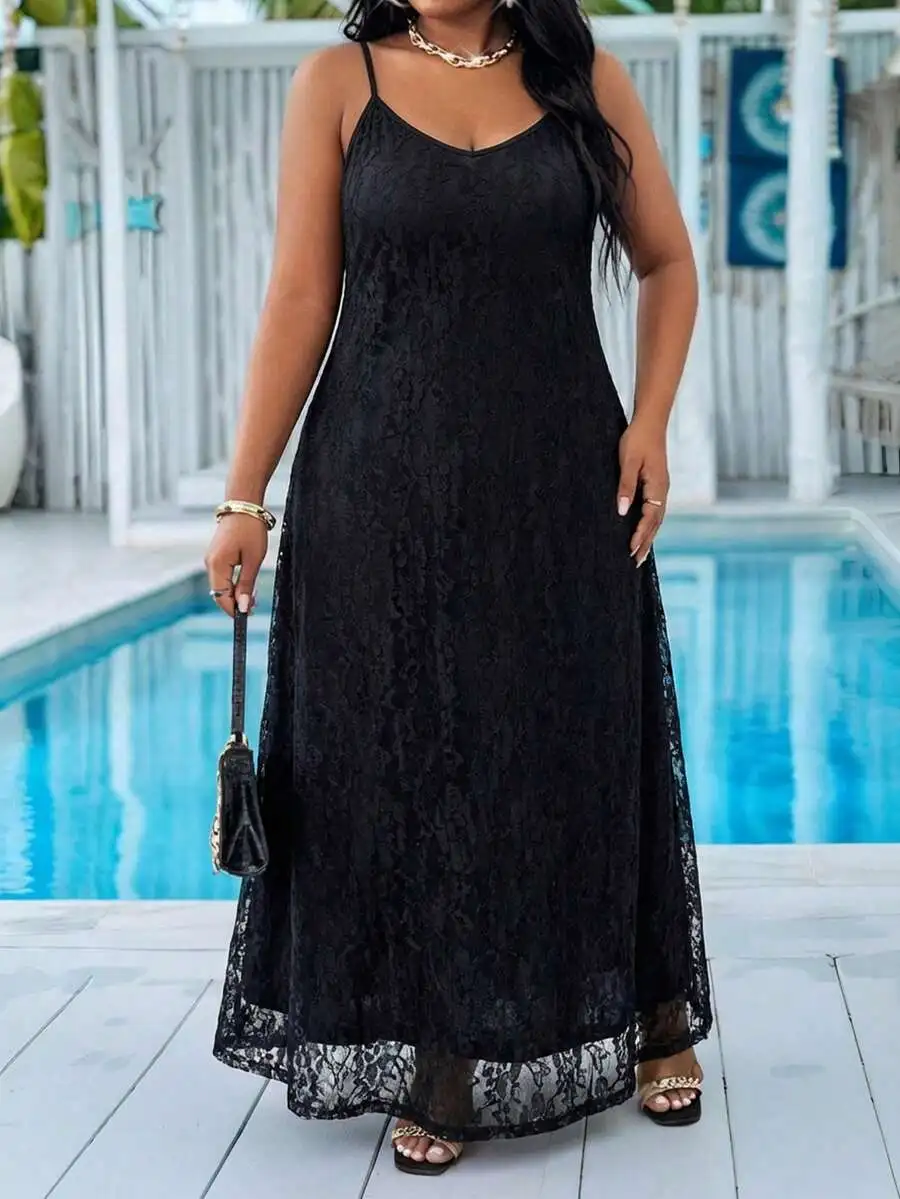 

Black Lace Spaghetti Strap Maxi Dress For Women Summer Beach Casual Party Dress